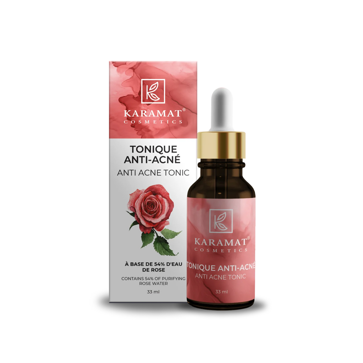 Karamat - Tonique Anti-Acné avec 54% d'Eau de Rose Purifiante - 33 ml