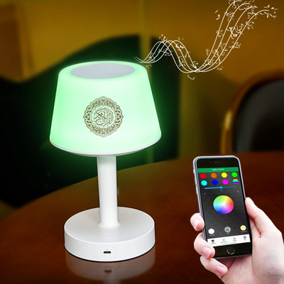 Veilleuse Lampe Coranique Intelligente avec Azan, Horloge & Haut-Parleur Bluetooth