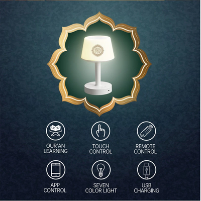 Veilleuse Lampe Coranique Intelligente avec Azan, Horloge & Haut-Parleur Bluetooth