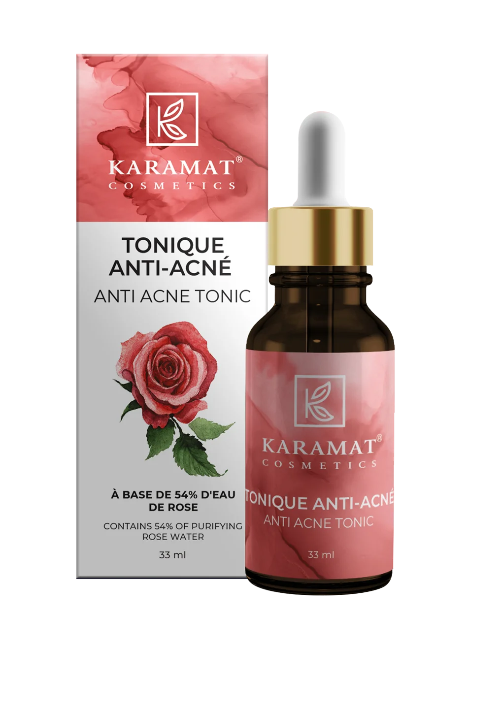 Karamat - Tonique Anti-Acné avec 54% d'Eau de Rose Purifiante - 33 ml